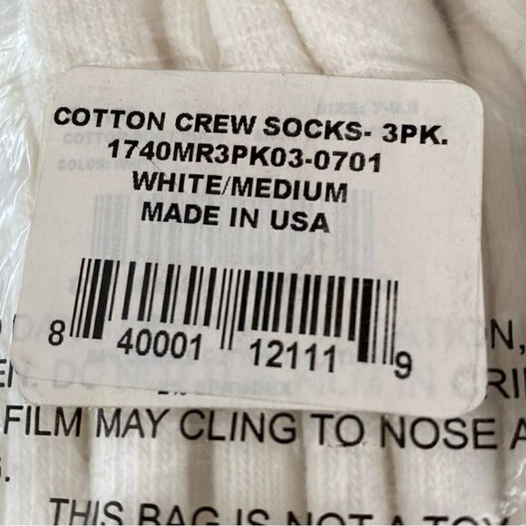 Tommie Copper Cotton White Compression Crew Socks 3 Pack. Size Medium. New NWT - Picture 7 of 7